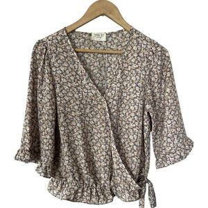 Sienna Sky Romantic Floral Wrap Style Blouse Small